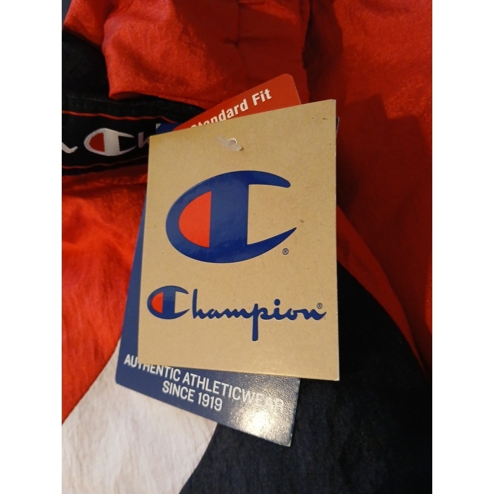 Champion Mens Small Red Black Windbreaker 90s Track Jacket Streetwear NWT - Picture 13 of 14